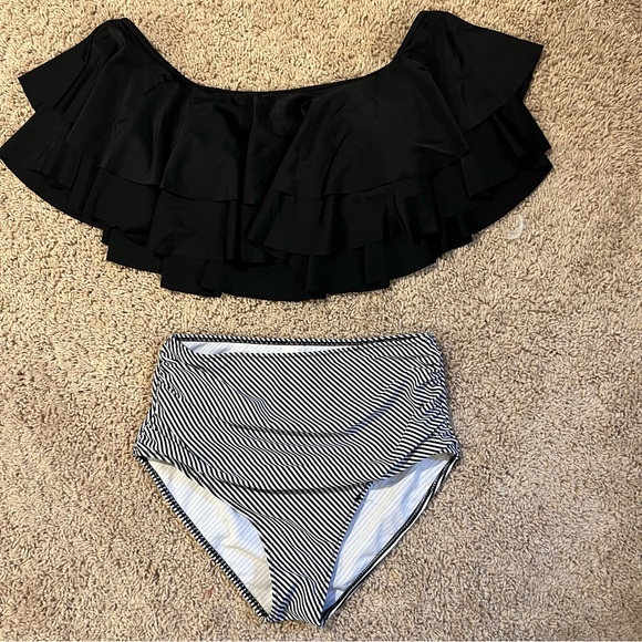 Tempt Me Two Piece High Waisted Black White Bikini Size Medium - Picture 4 of 10